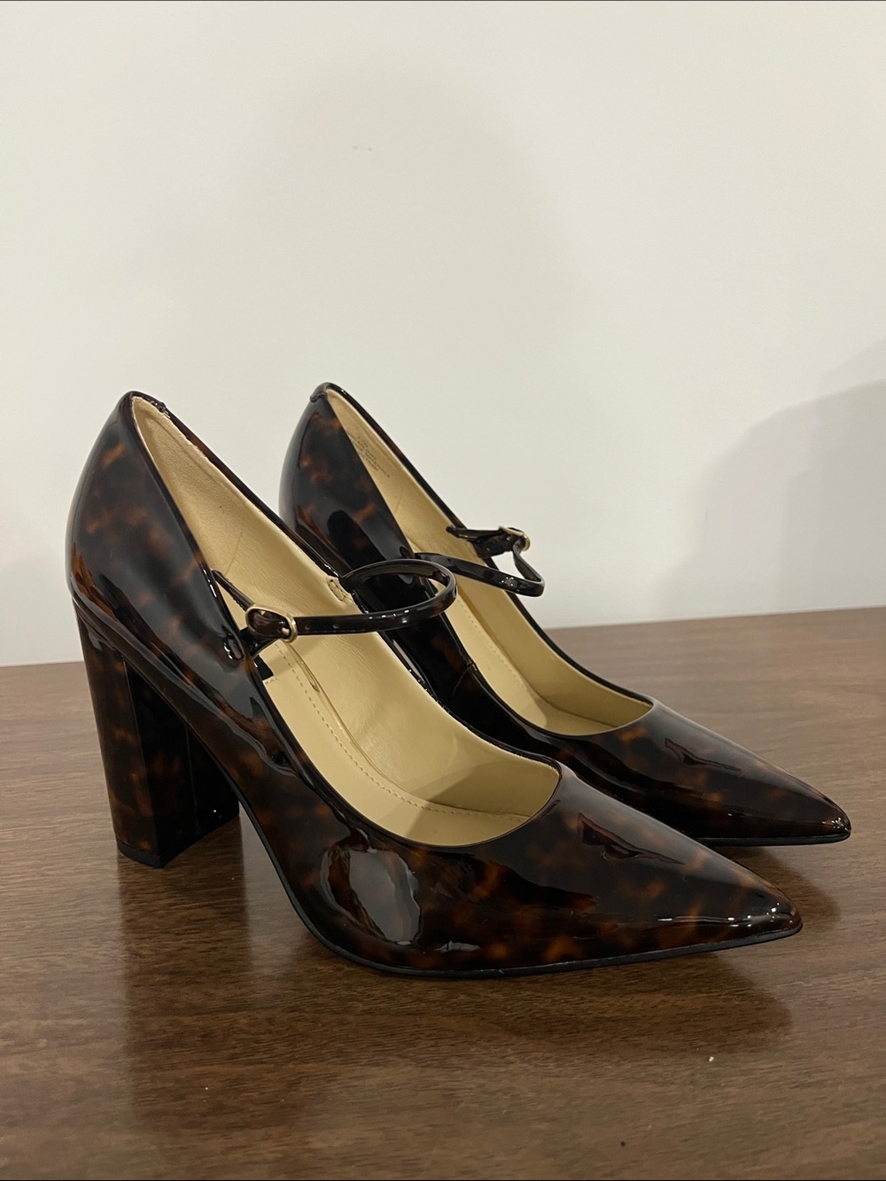 Nine West Tortoiseshell Patent Mary Jane Pointed Pumps - Brown/Black - Picture 6 of 13